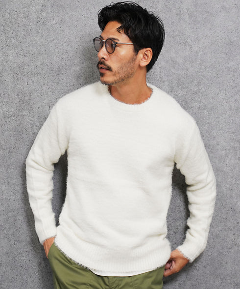 シャギーニット | あったか 柔らか メンズニット メンズセーター ニットセーター おしゃれ レディース 秋 秋服 冬 冬服 クルーネック シャギー ブラック グレー ホワイト ベージュ